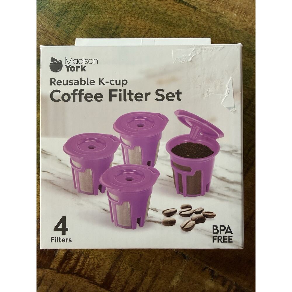 Madison York Reusable K-cup Set of Four Reusable‎ Cups with Lids New